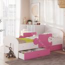 Кровать Мозаика 800*1900 на ламелях с ящиками и бортиками, белый/розовый