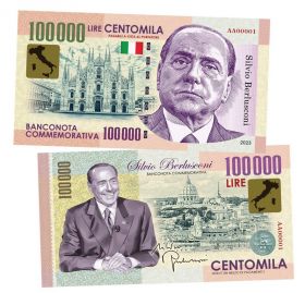100 000 lire (лиры) — Сильвио Берлускони. Италия. (Silvio Berlusconi.Italy). Памятная банкнота. UNC Msh Oz ЯМ