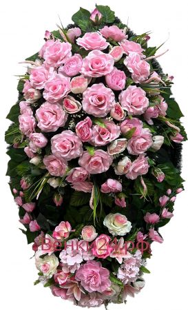 Фото Ритуальный венок из искусственных цветов - Премиум #4 Розы - Азалия - Гладиолус