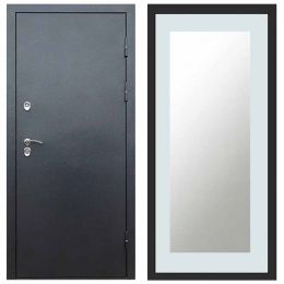 Входная дверь с терморазрывом Termo-door (Термодор) Сибирь Антик Серебро Зеркало Триумф Белый Софт Металлическая