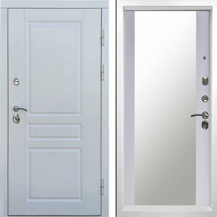 Входная дверь T.DOOR Орегон WHITE Зеркало Белый софт
