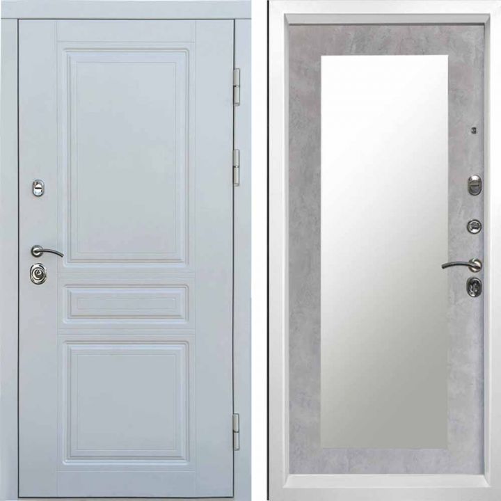 Входная дверь T.DOOR Орегон WHITE Зеркало триумф бетон светлый