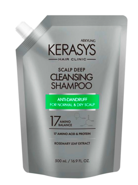 KERASYS Шампунь освежающий для сухой кожи запасной блок. Hair clinic cleansing shampoo anti dandruff, 500 мл.