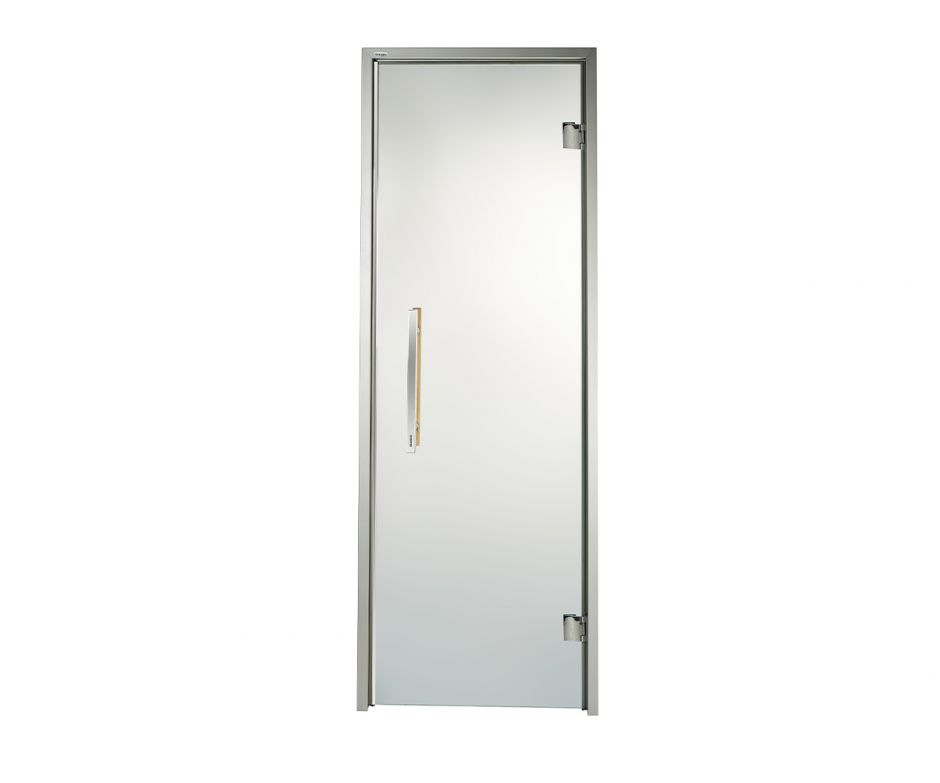 Дверь для хамама и сауны стеклянная Grandis Silver, прозрачное стекло, серебристый профиль