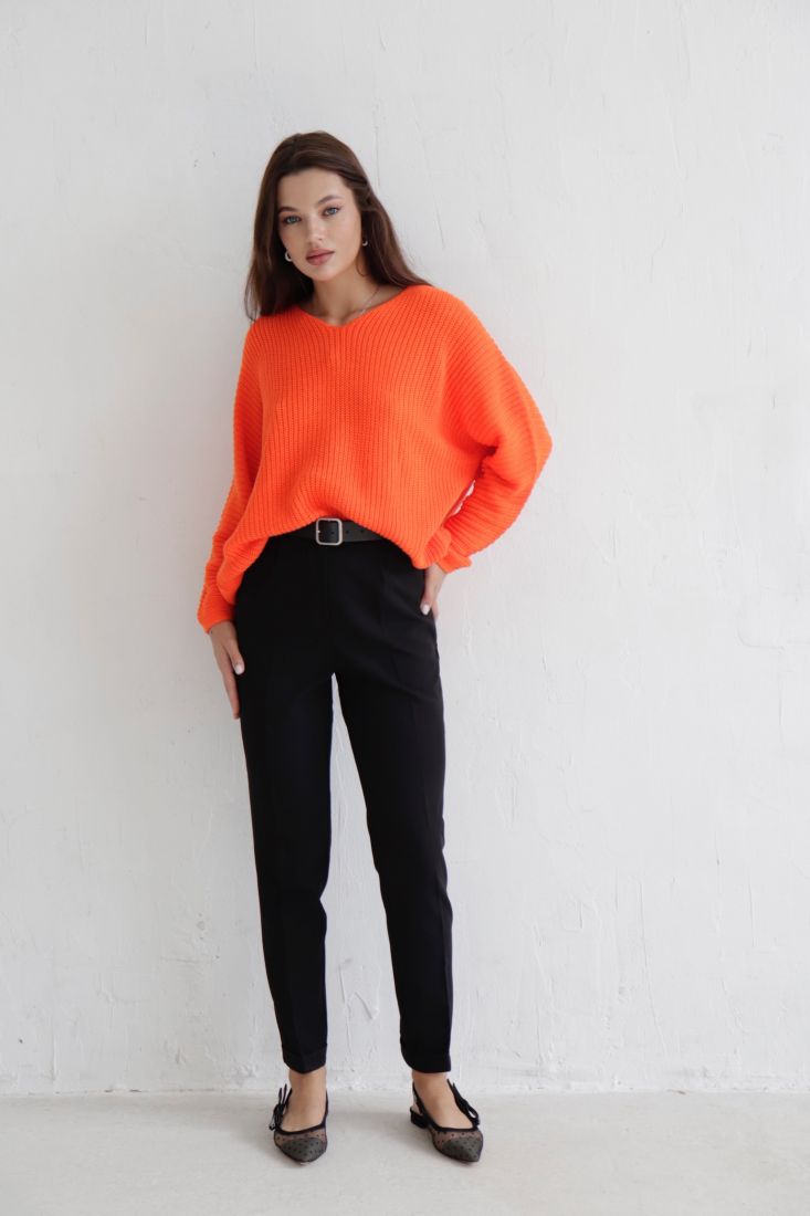 9915 Пуловер крупной вязки оранжевый