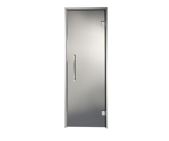 Дверь для хамама и сауны стеклянная Grandis Silver, графит матированный, серебристый профиль