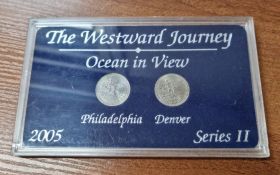 США Набор 2 монеты 5 центов "Путешествие на запад. Выход к океану" Вторая серия 2005 год UNC