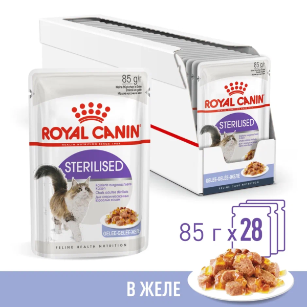 Влажный корм для стерилизованных кошек Royal Canin Sterilised кусочки в желе 28 шт х 85 гр