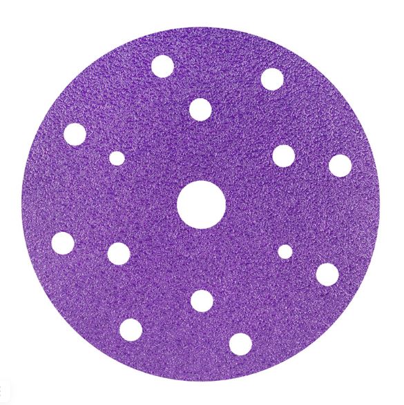 Deerfos Шлиф круг на плёнке BORA1 150мм на липучке Р60, 15 отв, фиолетовый (50 шт/кор)