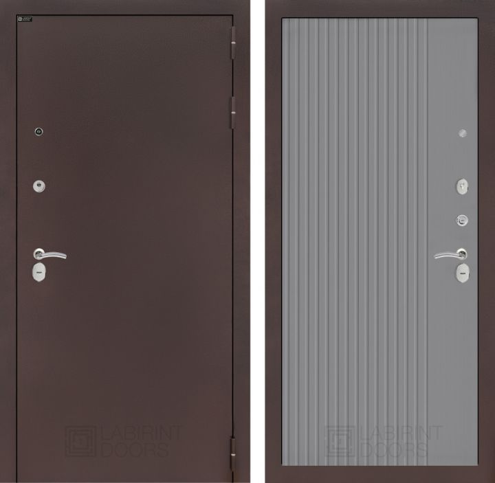 Дверь Входная Лабиринт CLASSIC антик медный 29 Серый софт рельеф металлическая