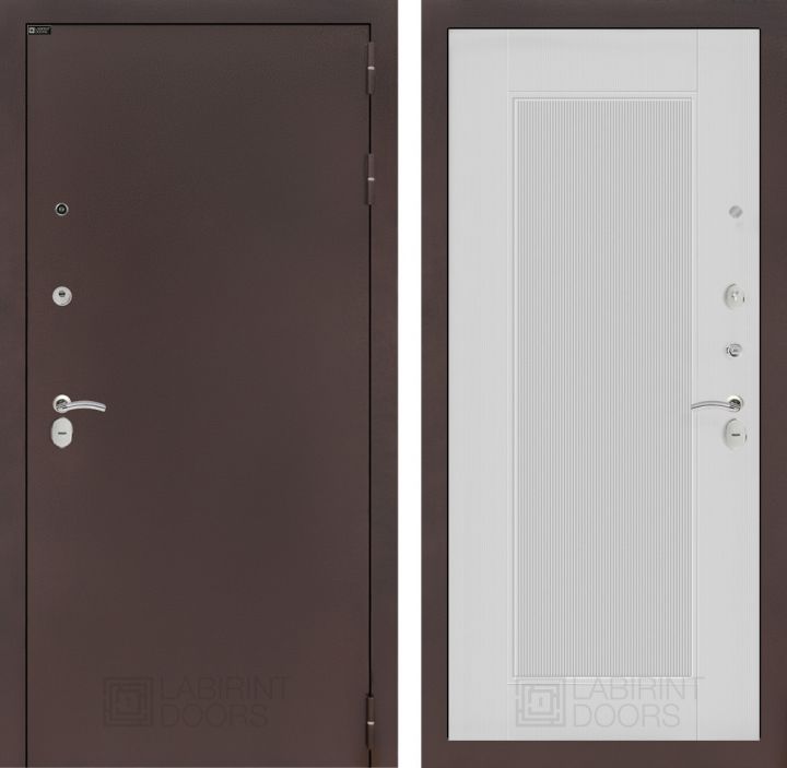 Дверь Входная Лабиринт CLASSIC антик медный 30 Белый софт рельеф металлическая