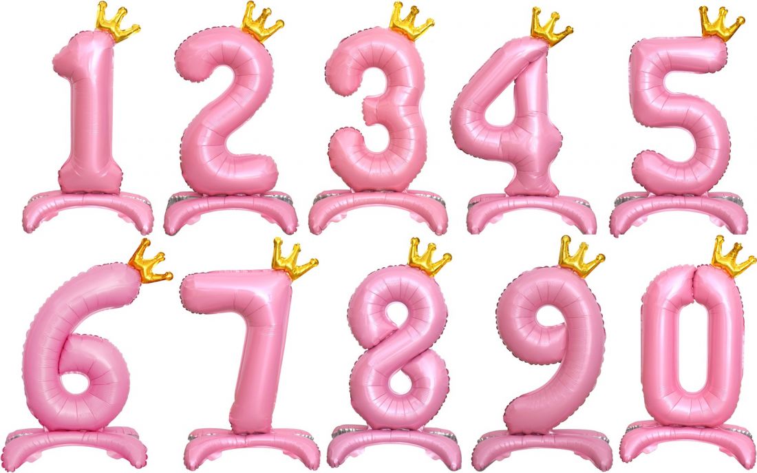 Цифра Розовая с короной на ножках 60 см с воздухом