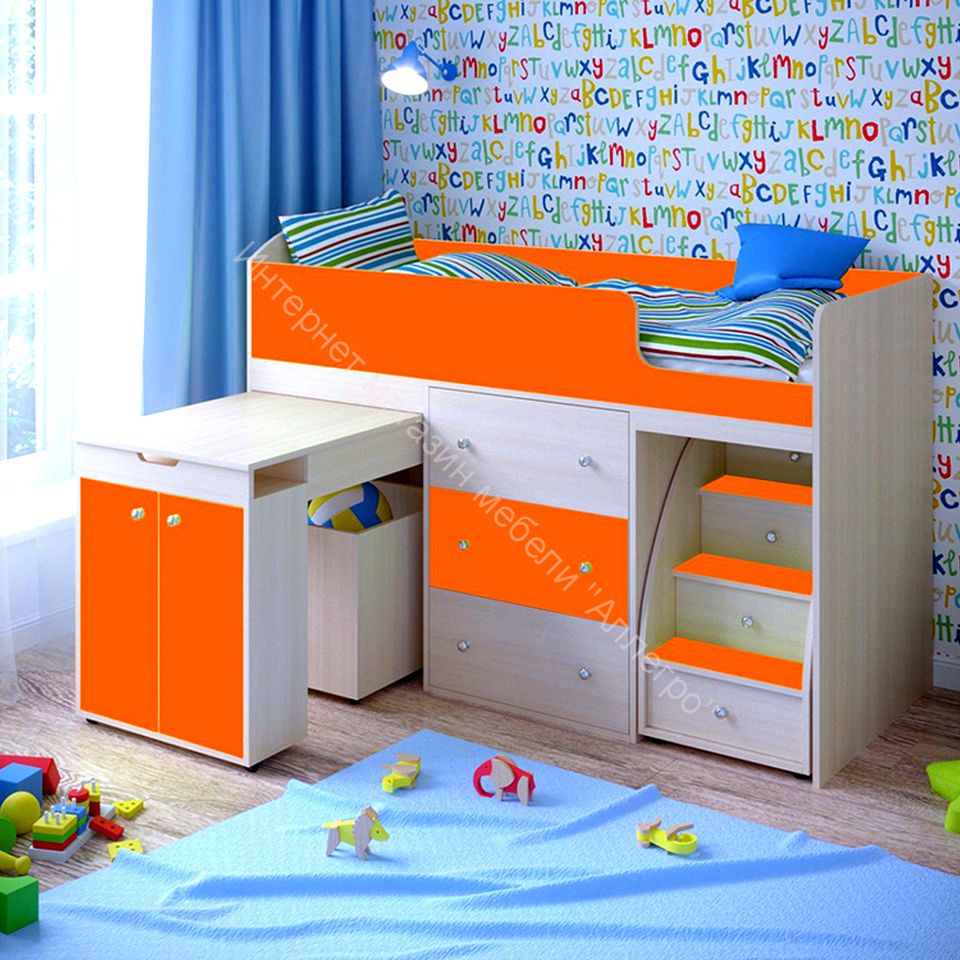 Кровать Малыш 70*160 МАЛЫЙ, Дуб молочный/Оранжевый