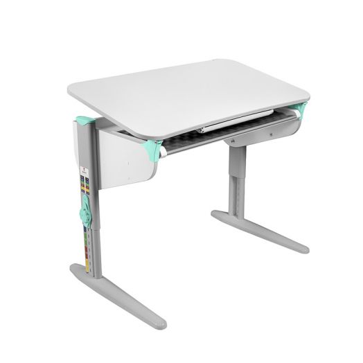 ДСУТ46-3 Растущий стол с лотком одноместный (ЛДСП белый, опора серый)