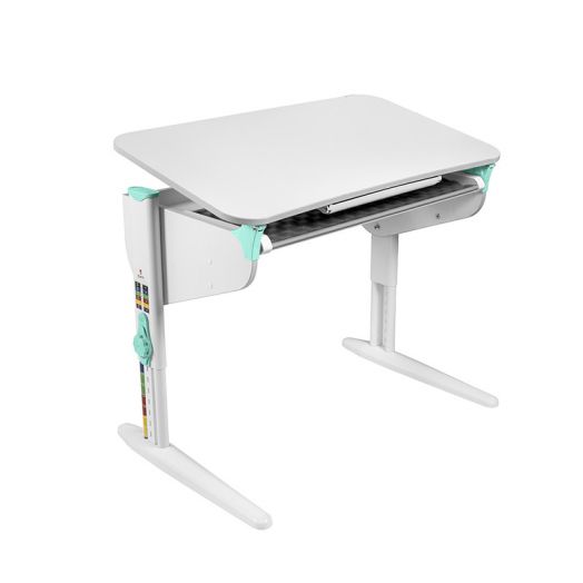 ДСУТ46-1 Растущий стол с лотком одноместный (ЛДСП белый, опора белый)