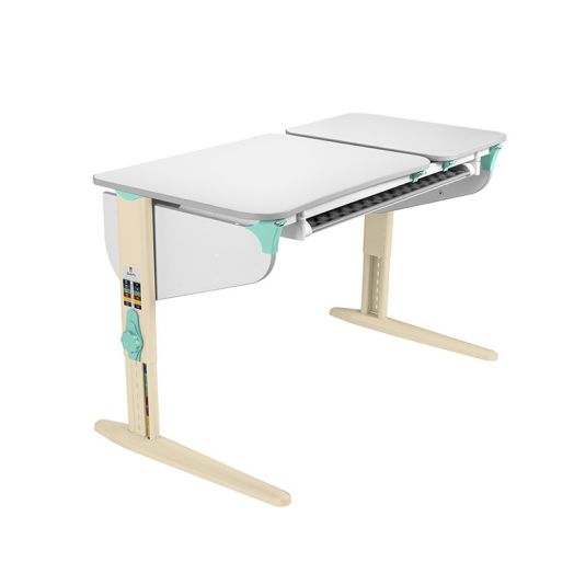 ДСУТ45-2-2 Растущий стол с лотком одноместный (ЛДСП белый, опора бежевый)