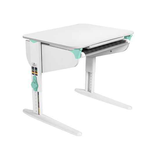 ДСУТ44-3 Растущий стол с лотком одноместный (ЛДСП белый, опора белый)