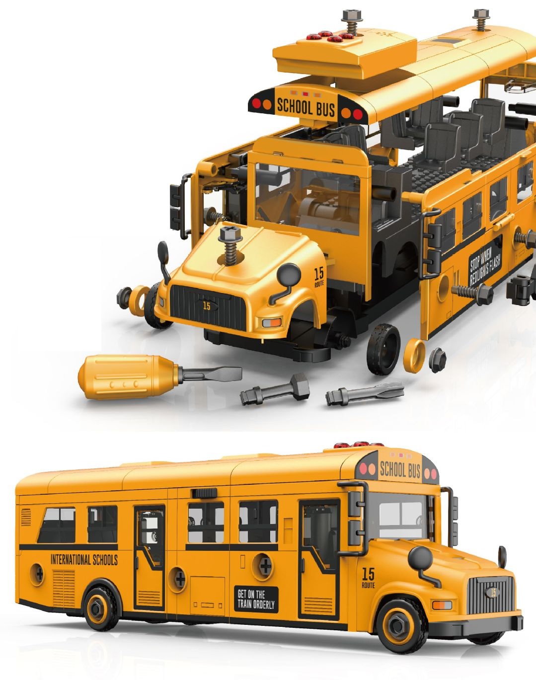 Школьный автобус музыкальный с инструментами для сборки 37 см. (YW9099C)