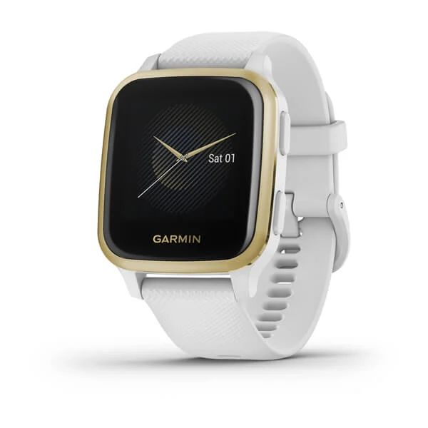 Умные часы Garmin Venu Sq белый с золотистым алюминиевым безелем и с силиконовым ремешком фото