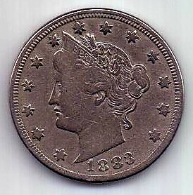 5 центов 1883 США Редкий тип XF