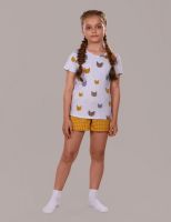 Пижама для девочки Кошки арт.ПД-009-024 [серый меланж/горчичный]