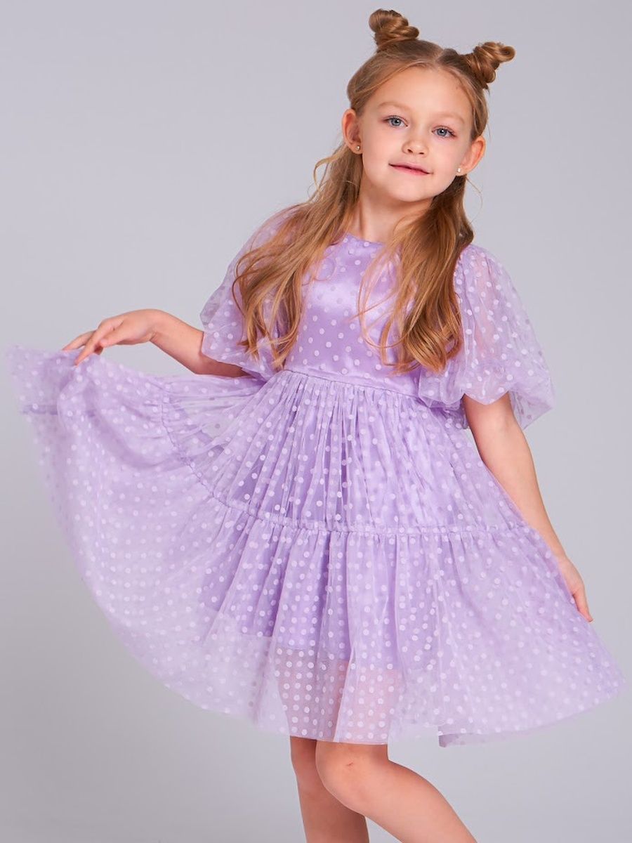 Платье праздничное нарядное в горошек фиолетовое