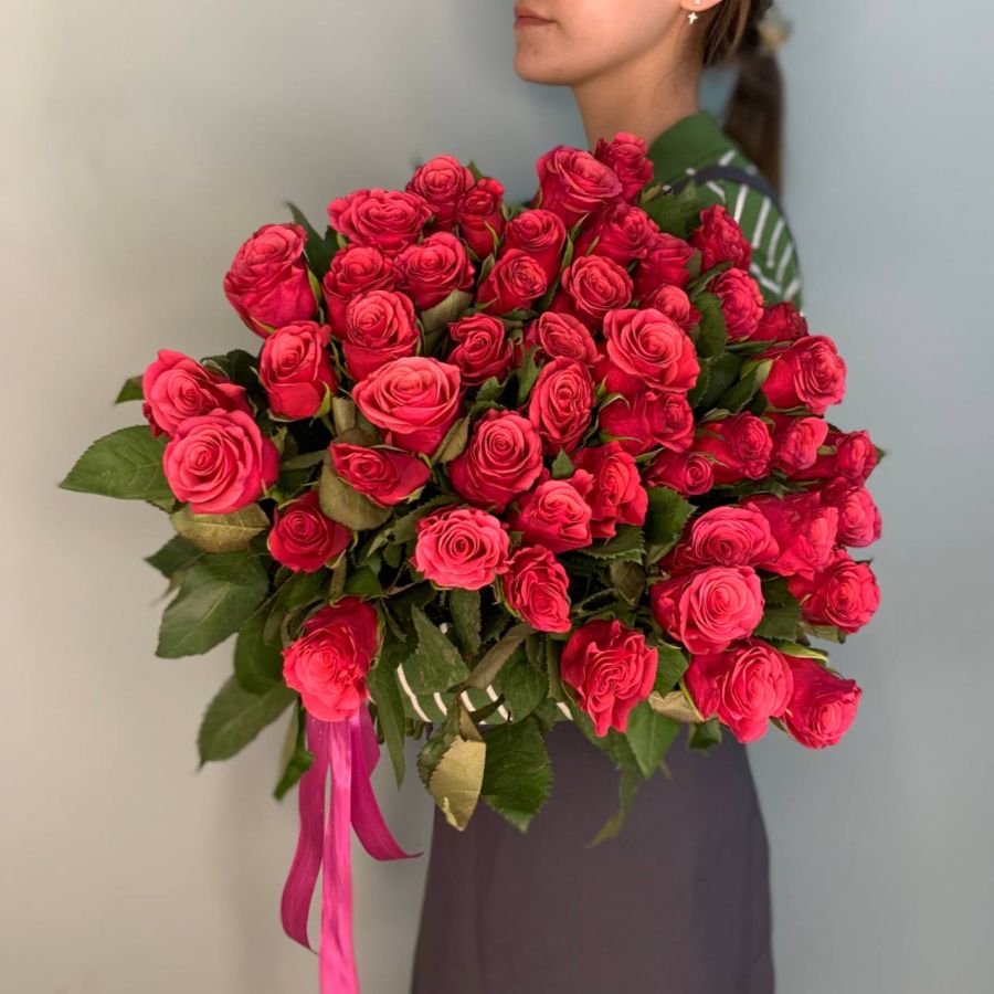 Ярко-розовые розы Кения 50см (от 11шт)