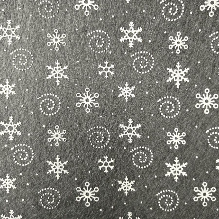 фото Фетр Новогодний (снежинки и завитки) 1 мм лист 30 х 30 см, жесткий серый