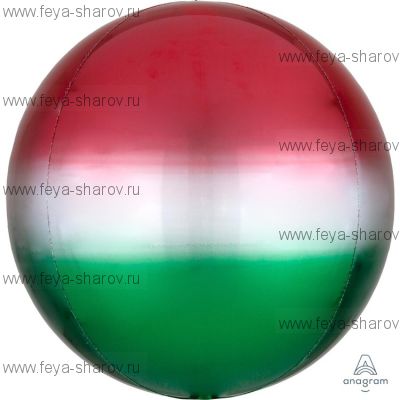 Сфера 3D Омбре - красно-бело-зеленый 16" (40 см) Anagram