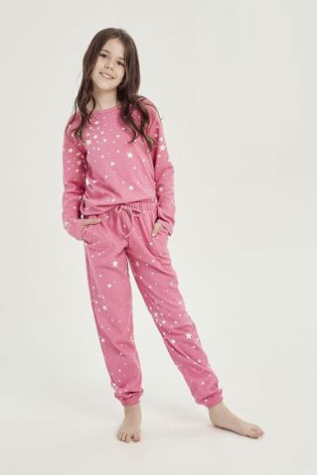 Пижама детская TARO Eryka 3048-01, лонгслив и брюки, розовый