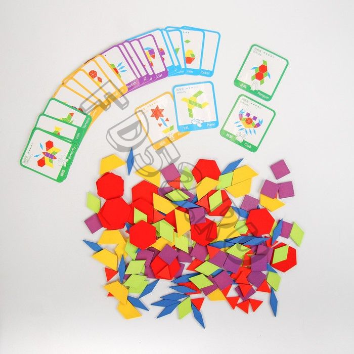 Деревянная игрушка «Развивающий геометрический пазл», 24,5 x 21,3 x 4 см, 24 карточки, 155 деталей