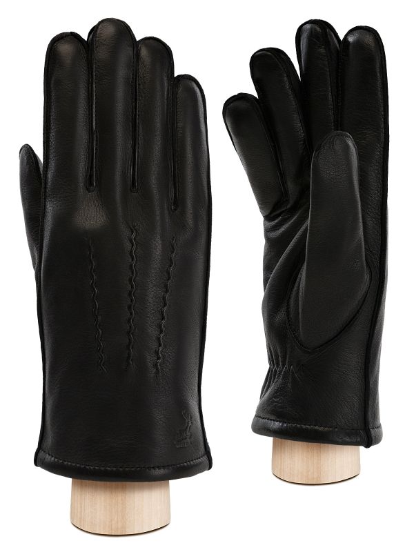 Мужские перчатки с меховой подкладкой н/м ягн OS627 black ELEGANZZA