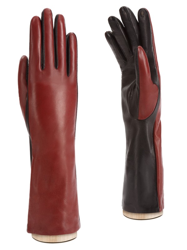 Красные кожаные перчатки из натуральной кожи ш+каш. TOUCH F-IS0065 wine/black ELEGANZZA