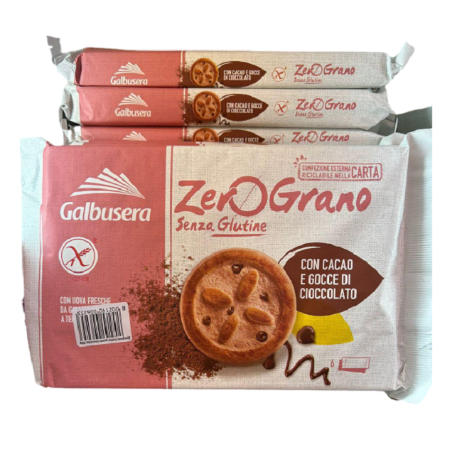 Печенье песочное без глютена с шоколадом Galbusera 220 г, ZeroGrano Gocce Cioccolato 220 g