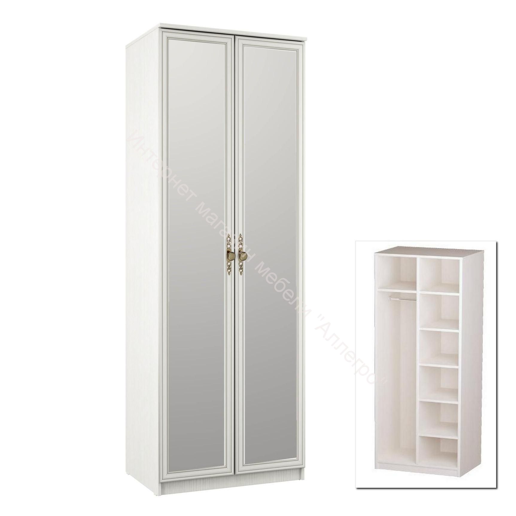 Шкаф для одежды 06.55 Габриэлла с зеркалом (800), Вудлайн кремовый/Сандал белый/патина