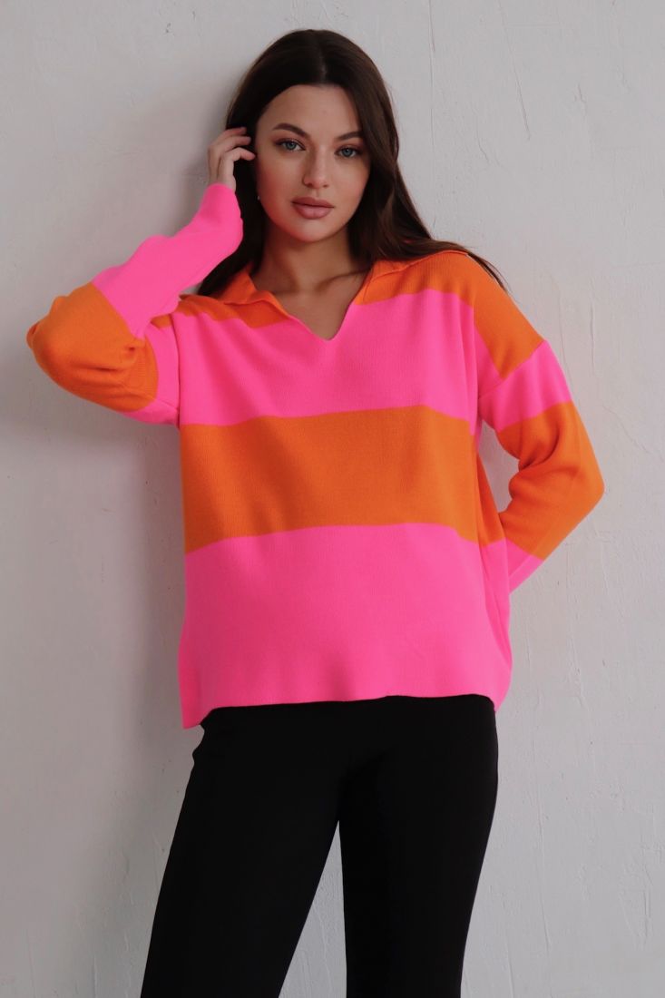 11064 Пуловер розово-оранжевый
