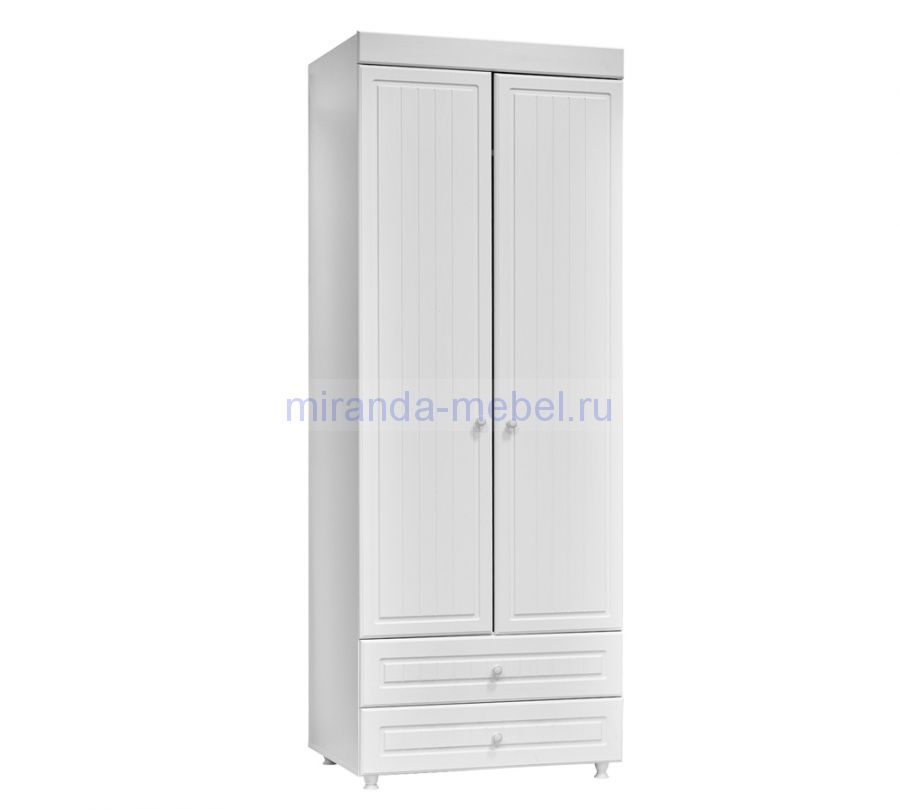 Шкаф 2-х дверный с ящиками Монако белое дерево