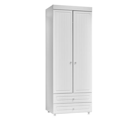 Шкаф 2-х дверный с ящиками (гл.410) Монако белое дерево