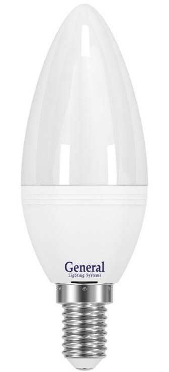 Светодиодная лампа General Свеча E14 8W(680lm) 2700K 2K 35x105 пластик/алюмин. 638200