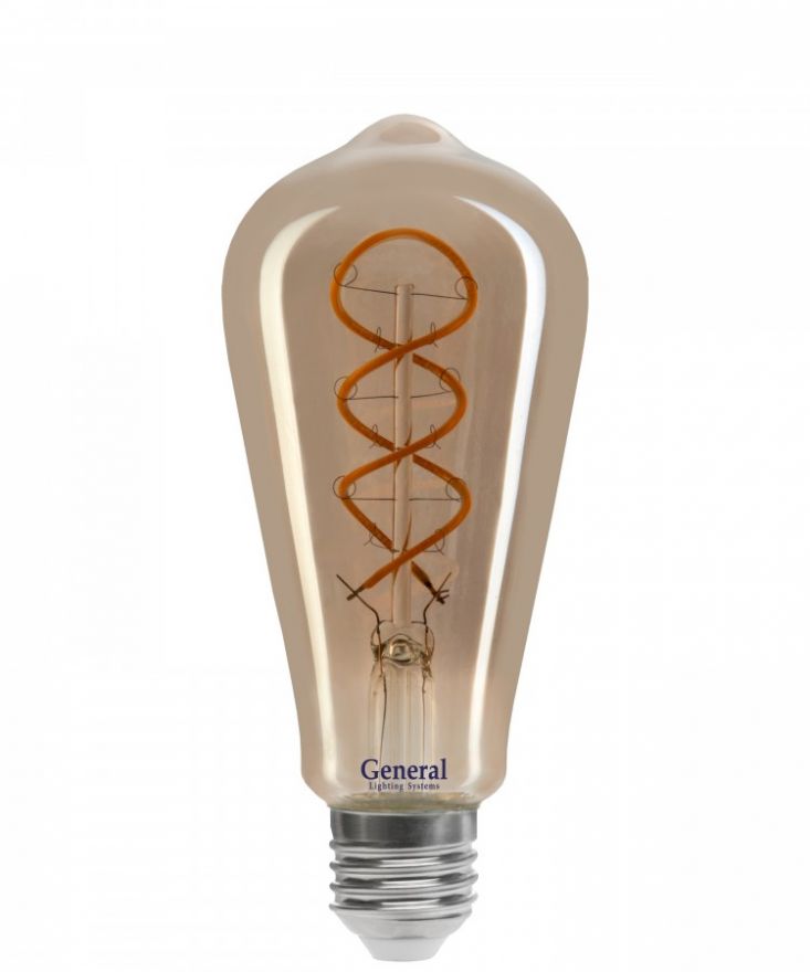 Светодиодная лампа General LOFT ST64DSS E27 6W 1800K 64х140 гибкий филамент (нитевидная) дымчатая Edisson 685000
