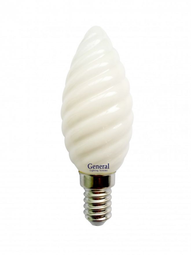 Светодиодная лампа General свеча витая ''шишка'' C37 E14 7W 4500K 4K 35*98 филамент (нитевидная), матовая 54900