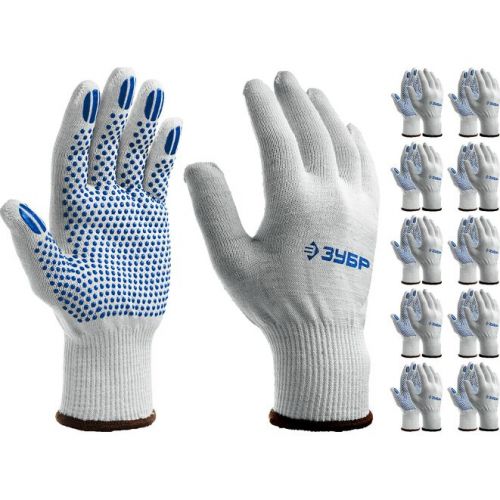 ЗУБР L-XL, 13 класс, 10 пар, х/б, перчатки с точками увеличенного размера ТОЧКА+ 11451-K10 Профессионал