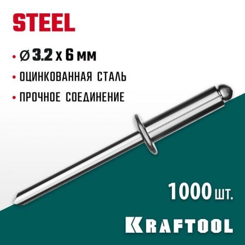 KRAFTOOL 3.2 х 6 мм, 1000 шт., стальные заклепки Steel 311703-32-06