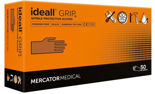 Перчатки нитриловые ideall® GRIP+, размер L, черные, 50 шт MERCATORMEDICAL RD30233004