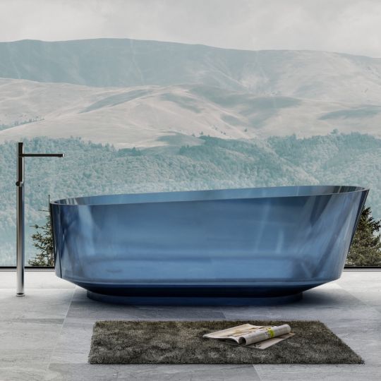 Фото Отдельностоящая прозрачная ванна ABBER Kristall AT9706Saphir синяя 170х80