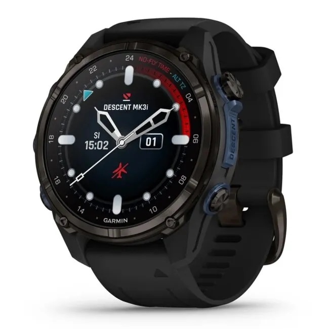 Умные часы Garmin Descent MK3i - 43 мм Титан Carbon Grey DLC с черным силиконовым ремешком