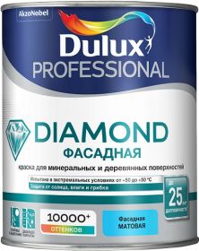 Краска Фасадная Dulux Diamond Гладкая 1л Белая, Водно-Дисперсионная / Дюлакс
