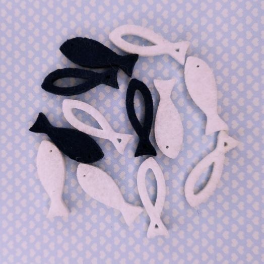 Декор из фетра (вырубка) Рыбки Белый/синий набор 12 штук в уп. (204883290)