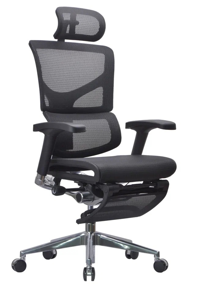 Эргономичное сетчатое кресло Sail с подножкой ((сетка черная/каркас черный)