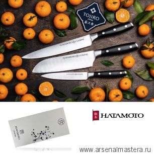 Новинка! Набор ножей 3 предмета Поварская тройка Hatamoto 130 мм, 180 мм, 200 мм заточка 8000, Серия Cuisine Tojiro H00709